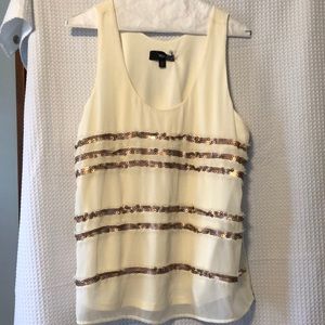 Cream Tank Top Bronze Sequin Stripes